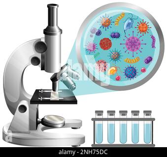 Mikroskop-Darstellung von Keimen und Viren Stock Vektor