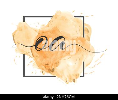 Kalligraphische Kleinbuchstaben O und A werden in einem Rahmen in einer durchgezogenen Linie auf einem farbigen Hintergrund geschrieben Stock Vektor