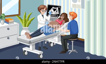 Arzt untersucht schwangere Frau mit Scannergerät Stock Vektor