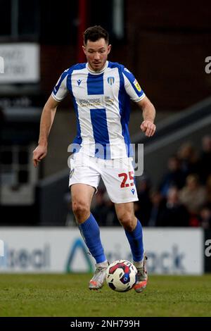 Tom Hopper von Colchester United – Grimsby Town V Colchester United, Sky Bet League Two, Blundell Park, Cleethorpes, Großbritannien – 11. Februar 2023 nur redaktionelle Verwendung – es gelten Einschränkungen für DataCo Stockfoto