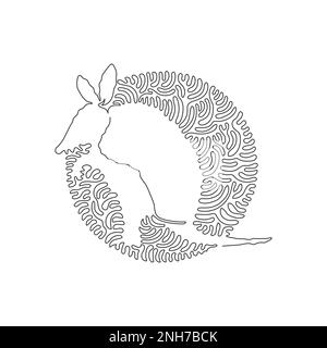 Durchgehende einkrümmte Linienzeichnung einer lustigen abstrakten Armadillo-Kunst im Kreis. Einzeilige bearbeitbare Vektordarstellung eines kleinen gepanzerten Gürteltier Stock Vektor