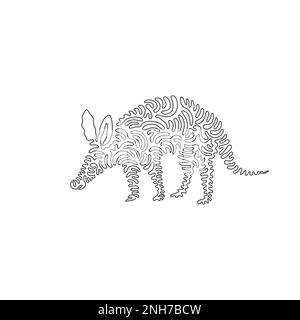 Eine einzelne Zeichnung mit einer geschwungenen Linie aus süßer Aardvark abstrakter Kunst. Vektorgrafik mit kontinuierlicher Linienzeichnung Darstellung eines langen Snout-Aardvark für Icon Stock Vektor