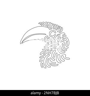 Eine lockige, einzeilige Zeichnung mit süßer abstrakter Hornvogel-Kunst. Durchgehende Linien grafisches Design Vektordarstellung von Hornbill hat eine hohe Rechnung Stock Vektor
