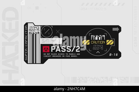 Cyberpunk-Aufkleber. Vektoraufkleber, Etikett im futuristischen Stil. Zeichen, Aufschriften und Symbole des GGB. Stock Vektor