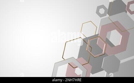 Abstrakter heller Hintergrund mit Sechskanttechnologie. Wissenschaftliche chemische Struktur Molekulare Darstellung Hintergrund Banner Illustration Stockfoto