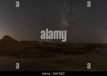 Nachtblick mit Milchstraße von Agia Anna Beach, Naxos Stockfoto