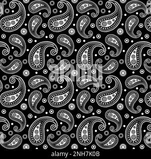 Funky 60s 70s Paisley-Muster in Schwarz und Weiß Stockfoto