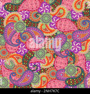 60s/70s Paisley Böhmisches Hippie-Muster im Retro-Stil Stockfoto