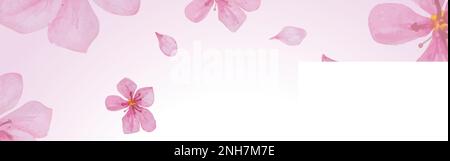 Der erste Tag der Frühlingsschrift. Realistische rosafarbene Sakura-Blume auf weißem Hintergrund. Moderne Vektordarstellung in Aquarellfarben Stock Vektor