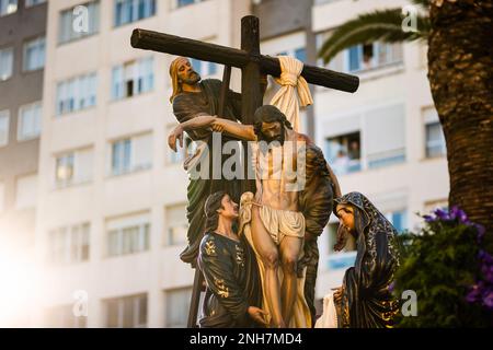 Die Bruderschaft und Bruderschaft des heiligsten Christus der Abstammung ist eine religiöse Bruderschaft und Beichte in Badajoz, Spanien. Stockfoto