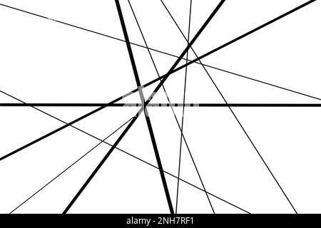 Zufällige geometrische Linien. Moderne Chaotische Linien Im Hintergrund. Minimale schwarze Linien. Schwarz-weißes geometrisches Muster. Stockfoto