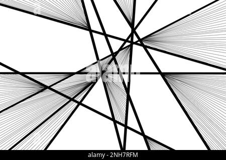 Zufällige geometrische Linienmuster. Moderne Chaotische Linien Im Hintergrund. Minimale schwarze Linien. Schwarz-weißes geometrisches Muster. Stockfoto