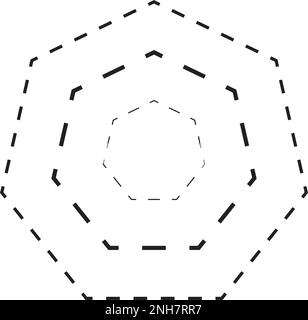 Heptagon-förmiges Symbol, gestrichelte und gepunktete unterbrochene Linienelemente für Vorschulkinder, Kindergartenkinder, Vorschreiben, Zeichnen und Schneideübungen Stock Vektor