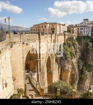 Ronda Spanien, Puente Nuevo Brücke von Ronda, Bergdorf, Andalusien, Spanien. Stockfoto