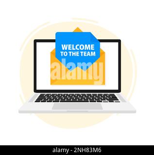 E-Mail auf Laptop-Bildschirm Willkommen in unserem Team. Darstellung des Vektormaterials. Stock Vektor