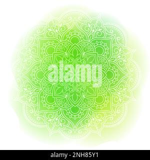 Rundes Gradientenmandala auf wässrigem CTG-Hintergrund. Vektor-Boho-Mandala in grünen Farben. Mandala mit Blumenmustern. Yoga-Vorlage Stock Vektor