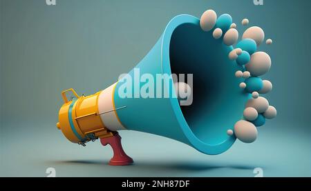Megaphon 3D Hintergrund. 3D-Rendering. Megafon auf blauem Hintergrund. Stockfoto