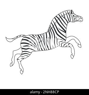 Von Hand gezeichneter, flacher Vektor-Umriss mit Zebra, isoliert auf weißem Hintergrund Stock Vektor