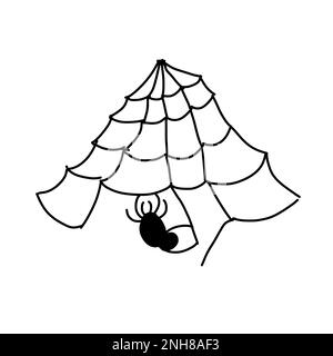 Eine einfache Spinne auf einem Netz im Cartoon-Doodle-Stil. Vektordarstellung isoliert auf weißem Hintergrund. Stock Vektor