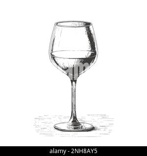 Vektordarstellung eines Weinglases. Graviertechnik. Stock Vektor
