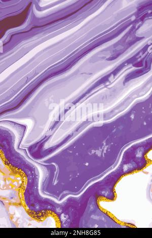 Luxuriöse, elegante Vektordarstellung im violetten und goldenen Hintergrund mit klassischer Grunge-Textur und violettfarbenem Fliesendesign, Marmorwand aus Achatstein, Bus Stock Vektor