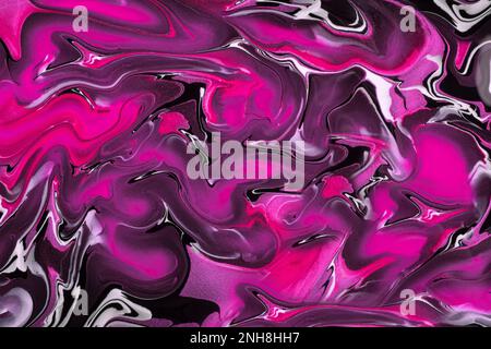 Abstrakte Fluidstruktur Rosa und Rot, schwarze Farben. Flüssiger Marmor. Acrylmalerei auf Leinwand mit Farbverlauf. Kopierraum für Text, Design-Kunstwerke. Öl Stockfoto