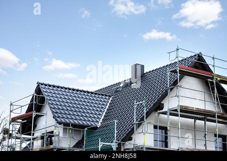 Dach eines Einfamilienhauses im Bau Stockfoto