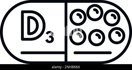 Vitamin-D-Kapselsymbol-Konturvektor. Sonnennahrung. Zu wenig Haut Stock Vektor