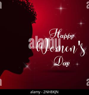 Happy Women's Day Dark Red Konzept mit Silhouette für Frauen. Für Beiträge und Poster in sozialen Medien. Stockfoto