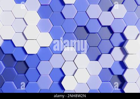 Sechseckige Wabenstruktur. Mosaik abstrakter violetter Hintergrund.3D-Rendering Stockfoto