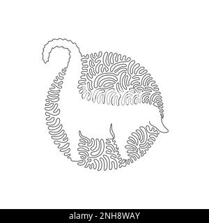 Eine lockige, einzeilige Zeichnung süßer abstrakter Coatimundi-Kunst. Durchgehende Linienzeichnung als Vektordarstellung eines auffallend langen Schwanzflosses Stock Vektor