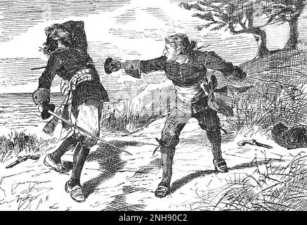 Die irische Piraterin Anne Bonny (1697-1721), verkleidet als Mann, tötet einen anderen Seemann in einem Duell. Abbildung John Abbott, 1874.