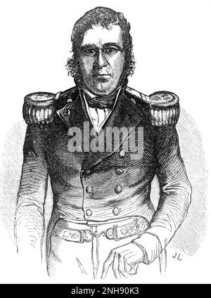 Pedro Santana (1801-1864), Illustration aus Gleasons Bild, 1854. Pedro Santana y Familias war ein dominikanischer Militärbefehlshaber und royalistischer Politiker, der als Präsident der Junta diente, die die erste Dominikanische Republik gegründet hatte, ein Vorläufer des Amtes des Präsidenten der Dominikanischen Republik. Santana war ein lebenslanger Unterstützer des Dominikanischen Aufstandes gegen die haitianische Besatzung und General während des Dominikanischen Unabhängigkeitskriegs (1844-1856). Stockfoto