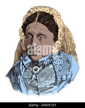 Skizze von Mary Seacole vom Krim-Kriegskünstler William Simpson (1823-1899), c. 1855. Mary Seacole (1805-1881) war eine britisch-jamaikanische Geschäftsfrau und Krankenschwester. Während des Krimkrieges leitete sie ein Hotel und kümmerte sich um die Verwundeten. Ihre Autobiografie Wonderful Adventures of Mrs. Seacole in Many Countries (1857) ist eine der ersten Autobiographien einer Frau mit gemischter Rasse. 2004 wurde sie zum größten schwarzen Briten gewählt. Gefärbt. Stockfoto