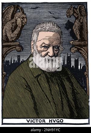 Victor Hugo (1802-1885), französischer Dichter, Schriftsteller, Essayist, Dramatiker, Und Dramatiker der Romantischen Bewegung. Holzschnitt von Robert Bryden (1865-1939), schottischer Künstler und Bildhauer, 1901. Gefärbt. Stockfoto