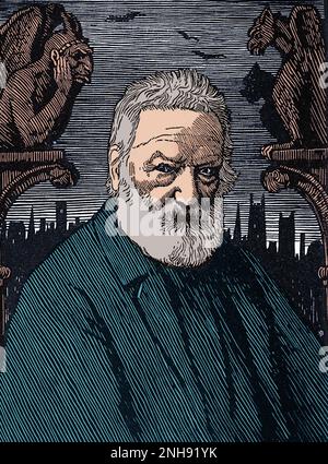 Victor Hugo (1802-1885), französischer Dichter, Schriftsteller, Essayist, Dramatiker, Und Dramatiker der Romantischen Bewegung. Holzschnitt von Robert Bryden (1865-1939), schottischer Künstler und Bildhauer, 1901. Gefärbt. Stockfoto