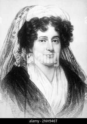 Emma Hart Willard (1787-1870) war eine amerikanische Frauenaktivistin im Bildungswesen, die die erste Schule für Frauen-Hochschulbildung gründete, das Troy Female Seminary in Troy, New York. Mit dem Erfolg ihrer Schule konnte Willard durch das Land und ins Ausland reisen, um die Bildung von Frauen zu fördern. Porträt ca. 1805-1815./n/n Stockfoto