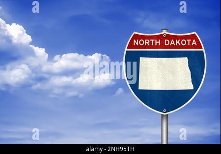 Karte des Bundesstaats North Dakota - Straßenschild Stockfoto