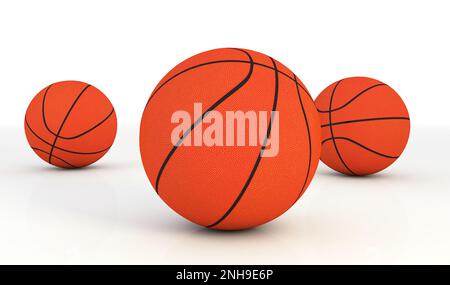 Basketballbälle auf weißem Hintergrund 3D Rendern Stockfoto