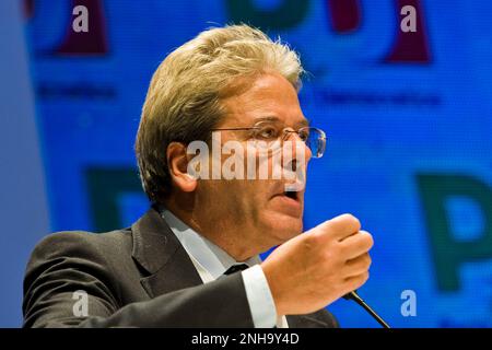 Paolo Gentiloni, nationale Treffen Partito Democratico, Busto Arsizio, Italien Stockfoto