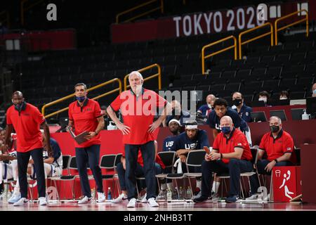 7. AUGUST 2021: Cheftrainer Gregg Popovich aus den Vereinigten Staaten im Männer-Basketball-Finale zwischen den USA und Frankreich bei den Olympischen Spielen 2020 in Tokio (Foto: Mickael Chavet/RX) Stockfoto