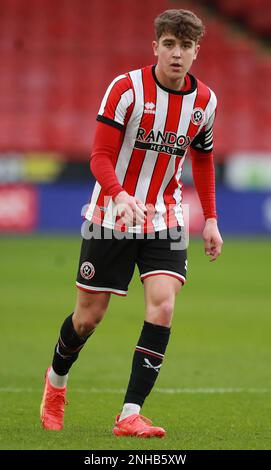 Sheffield, England, 20. Februar 2023. Oliver Arblaster aus Sheffield Utd während des Spiels der Professional Development League in Bramall Lane, Sheffield. Das Bild sollte lauten: Simon Bellis/Sportimage Stockfoto