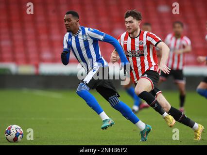 Sheffield, England, 20. Februar 2023. Connor Barrett aus Sheffield Utd während des Spiels der Professional Development League in Bramall Lane, Sheffield. Das Bild sollte lauten: Simon Bellis/Sportimage Stockfoto