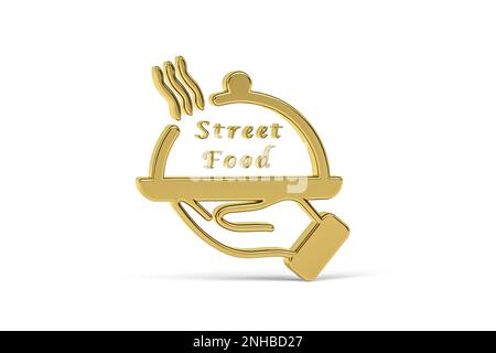 Goldenes 3D Street Food-Symbol isoliert auf weißem Hintergrund - 3D-Rendering Stockfoto