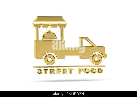 Goldenes 3D Street Food-Symbol isoliert auf weißem Hintergrund - 3D-Rendering Stockfoto