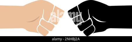 Fist Bump Symbol das Konzept von Macht und Konflikt, Wettbewerb, Teamarbeit, Partnerschaft, Freundschaft, Kämpfen. Hände zusammengedrückt Faust schlagen oder schlagen. Stock Vektor