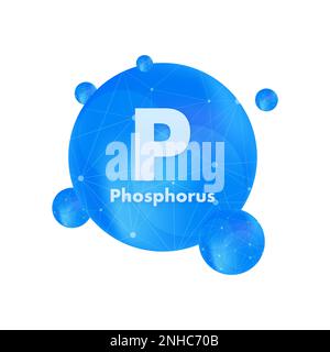Mineral P Phosphor blau glänzende Pillen Kapselsymbol. Darstellung des Vektormaterials. Stock Vektor