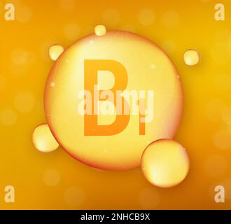 Vitamin-B1-goldleuchtendes Symbol. Ascorbinsäure. Darstellung des Vektormaterials Stock Vektor