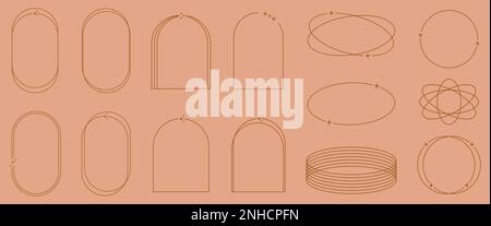 Set aus modernen ästhetischen Linienrahmen, Bögen, Sternen und Elementen. Dekorativer Bo-Ho-Stil. Vektordarstellung Stock Vektor