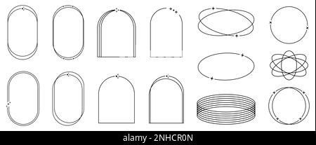 Moderne ästhetische Linienrahmen, Bögen, Sterne und Elemente. Dekorativer Bo-Ho-Stil. Vektordarstellung Stock Vektor